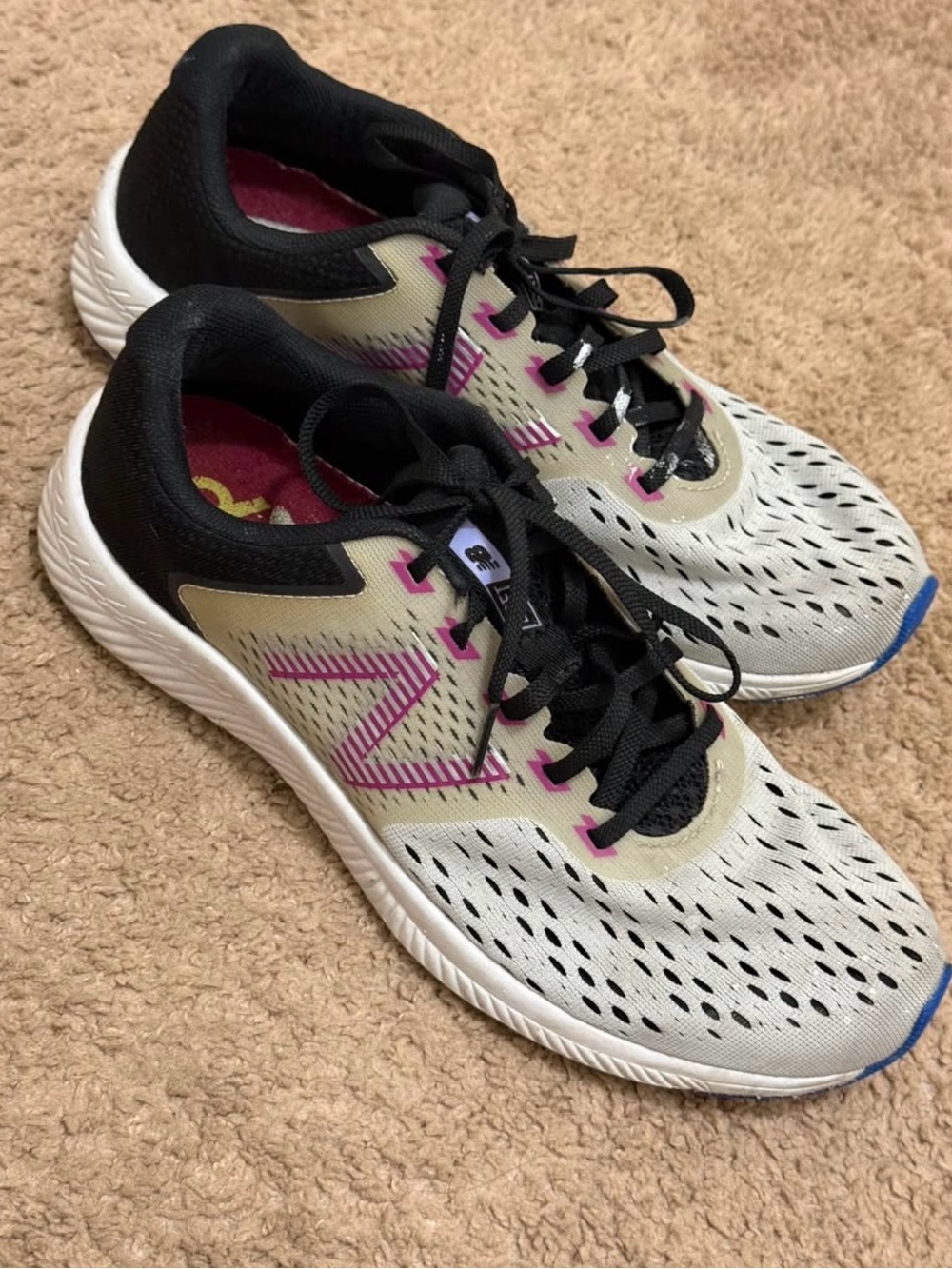 New Balance Women's Athletic Shoes in White, Black and Pink Accent